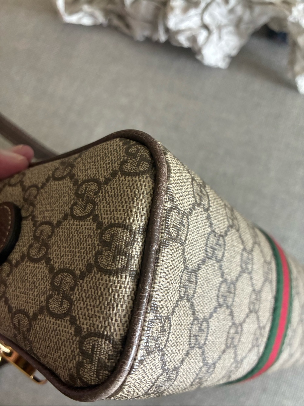 Gucci Brown GG Supreme Canvas Crossbody with Green-Red Web Stripe - Picture 13 of 16